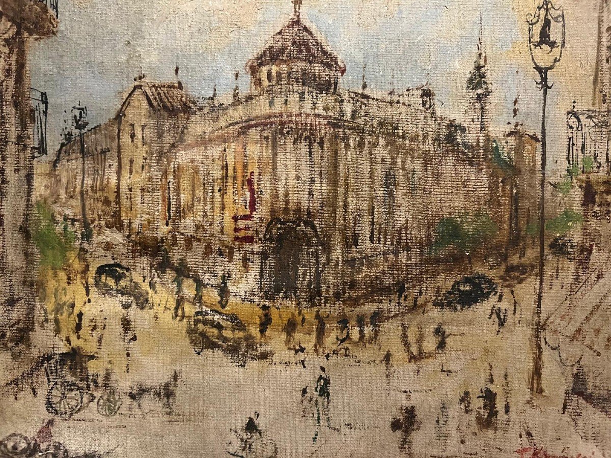 Painting Rue De Paris, Signed Kaminagai Tadashi. 1899-1982, Mounted On Cardboard To Be Restored. -photo-2