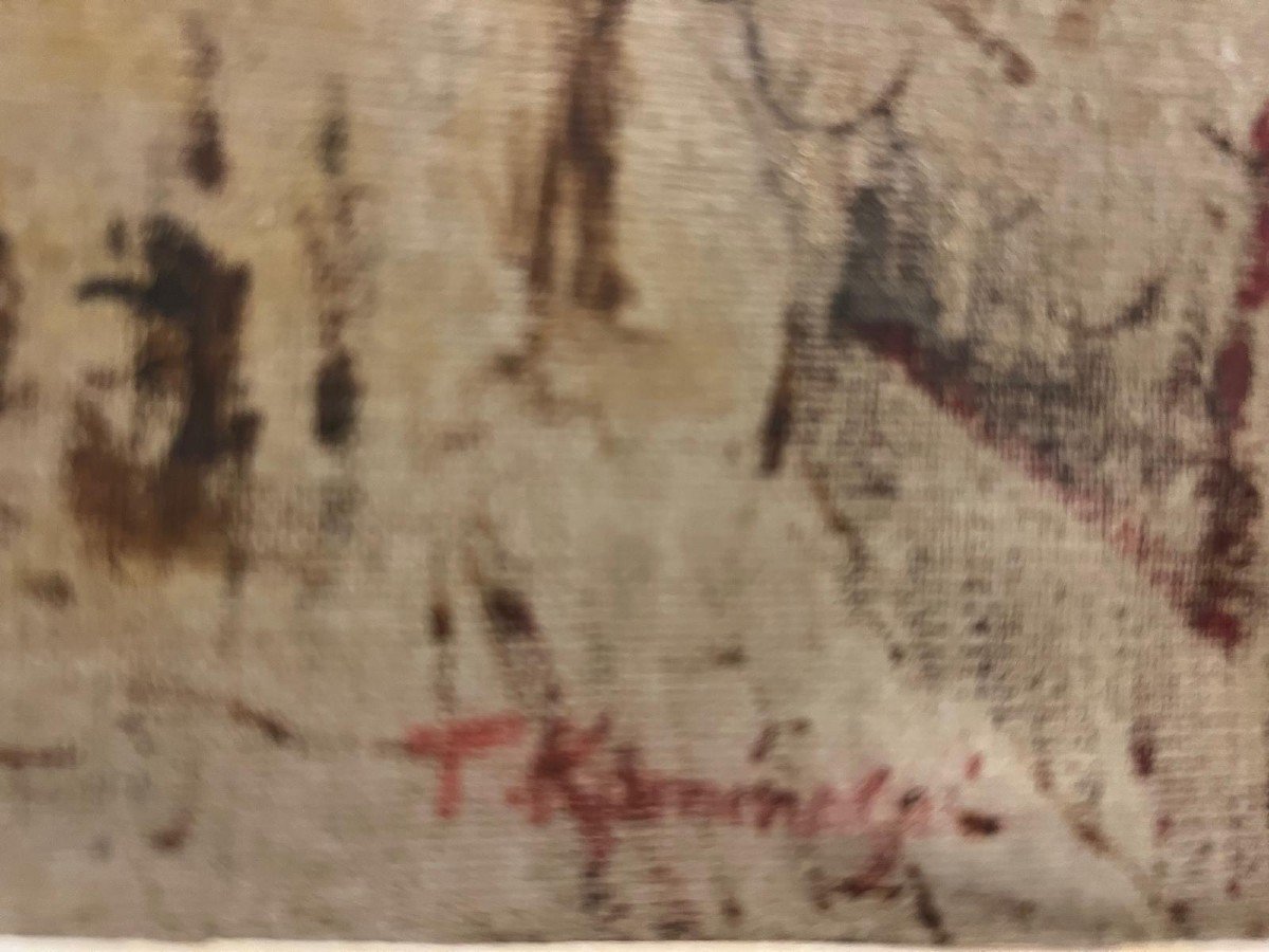 Painting Rue De Paris, Signed Kaminagai Tadashi. 1899-1982, Mounted On Cardboard To Be Restored. -photo-4