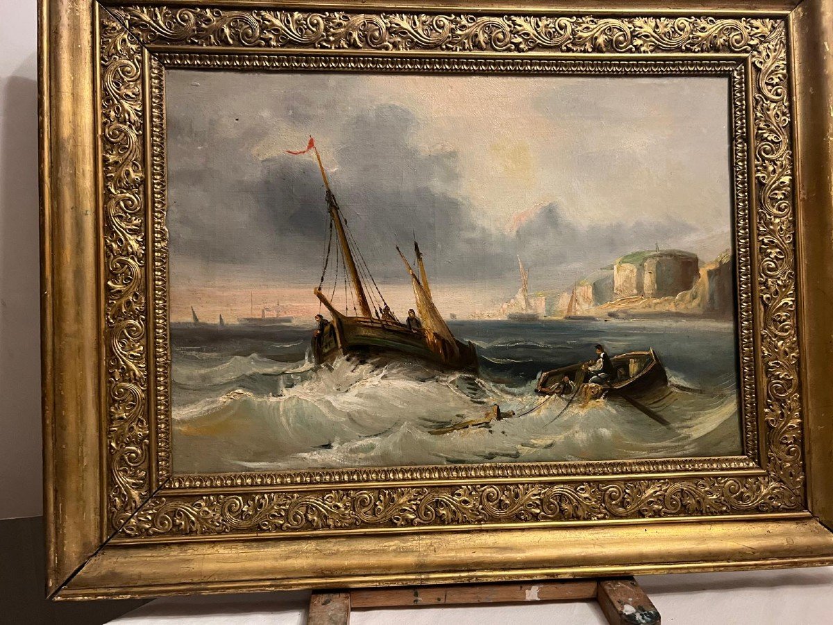 Tableau Mer Dechéne, Sauvetage En Bretagne, Huile Sur Toile. -photo-3