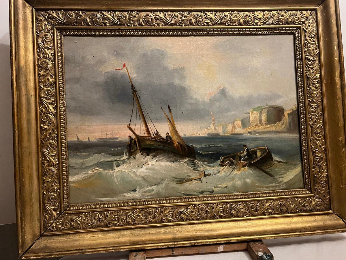 Tableau Mer Dechéne, Sauvetage En Bretagne, Huile Sur Toile. -photo-4