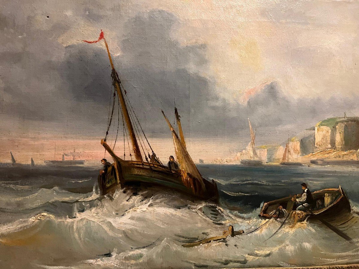Tableau Mer Dechéne, Sauvetage En Bretagne, Huile Sur Toile. -photo-1
