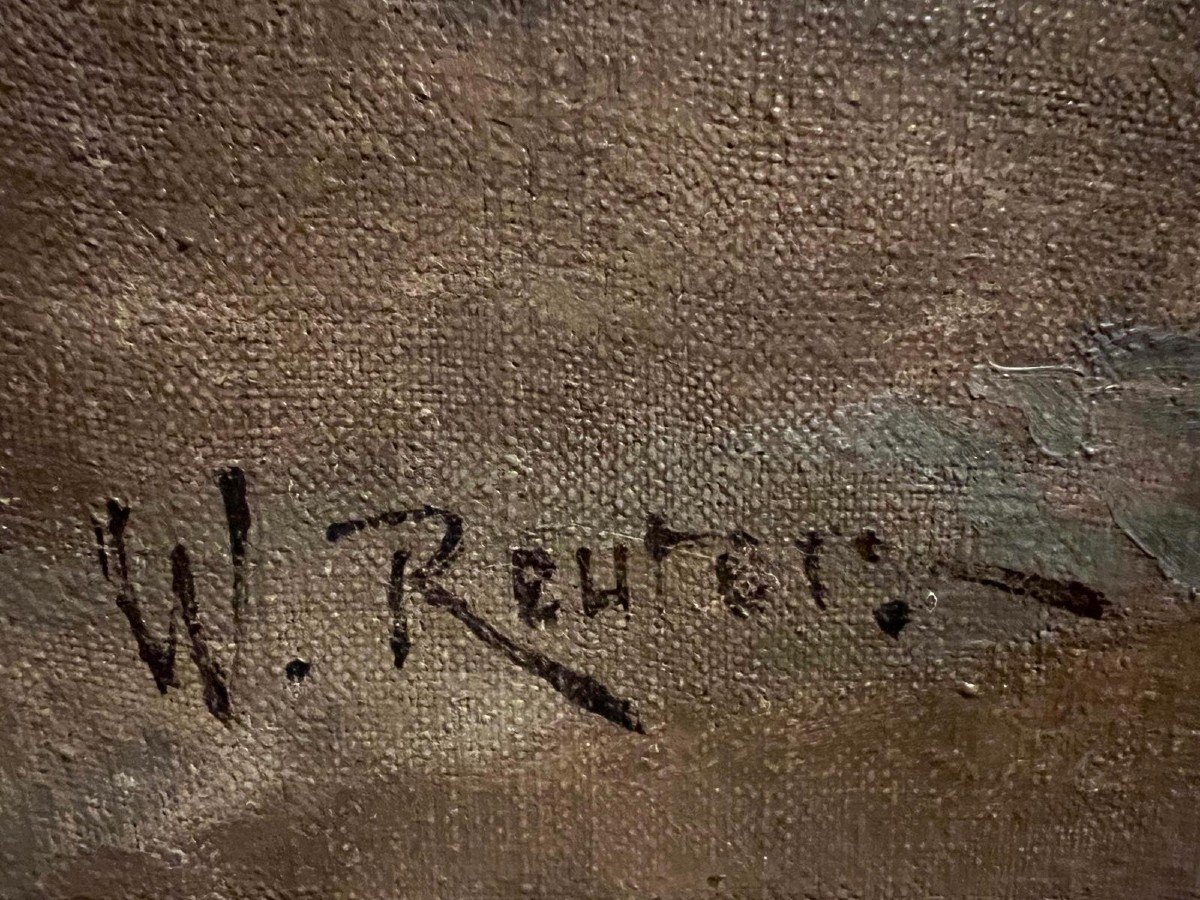 Tableau Signé W. Reuter, 1859 - 1937. Scène De Marché En Italie -photo-3
