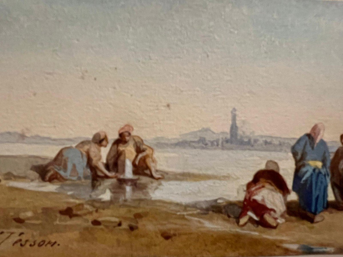 Painting Women Collecting Shells, Signed Louis Tesson, 1820-1870-photo-3