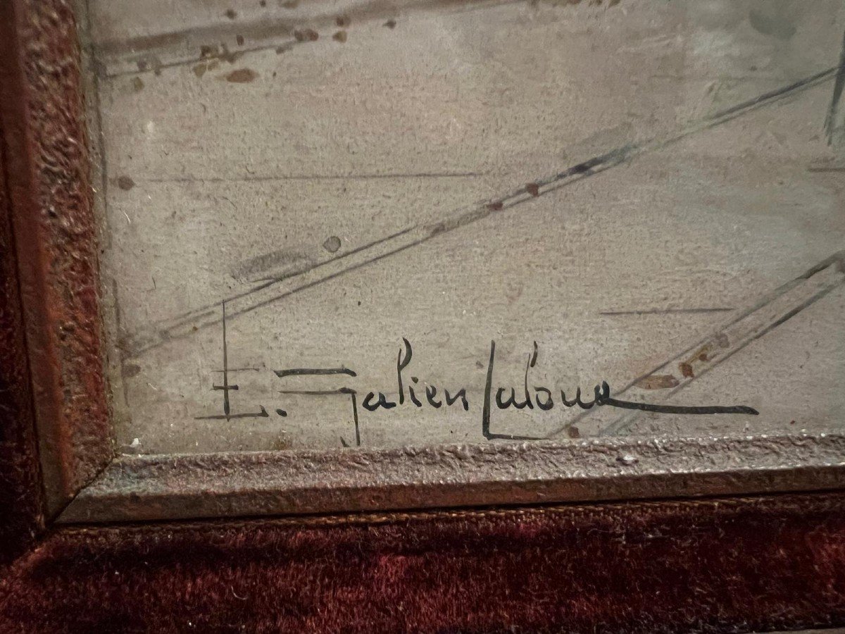 Tableau Signé Eugène Galien Laloue, Quai Conti Paris,  Gouache. -photo-3