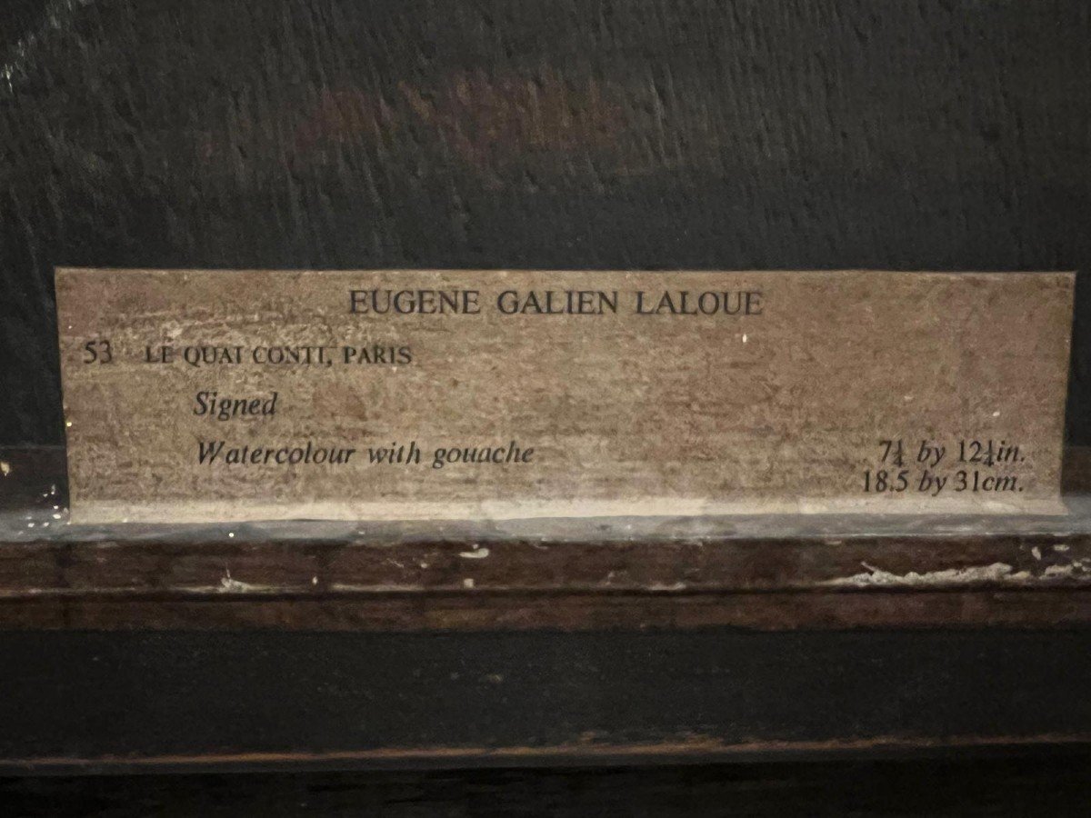 Tableau Signé Eugène Galien Laloue, Quai Conti Paris,  Gouache. -photo-4