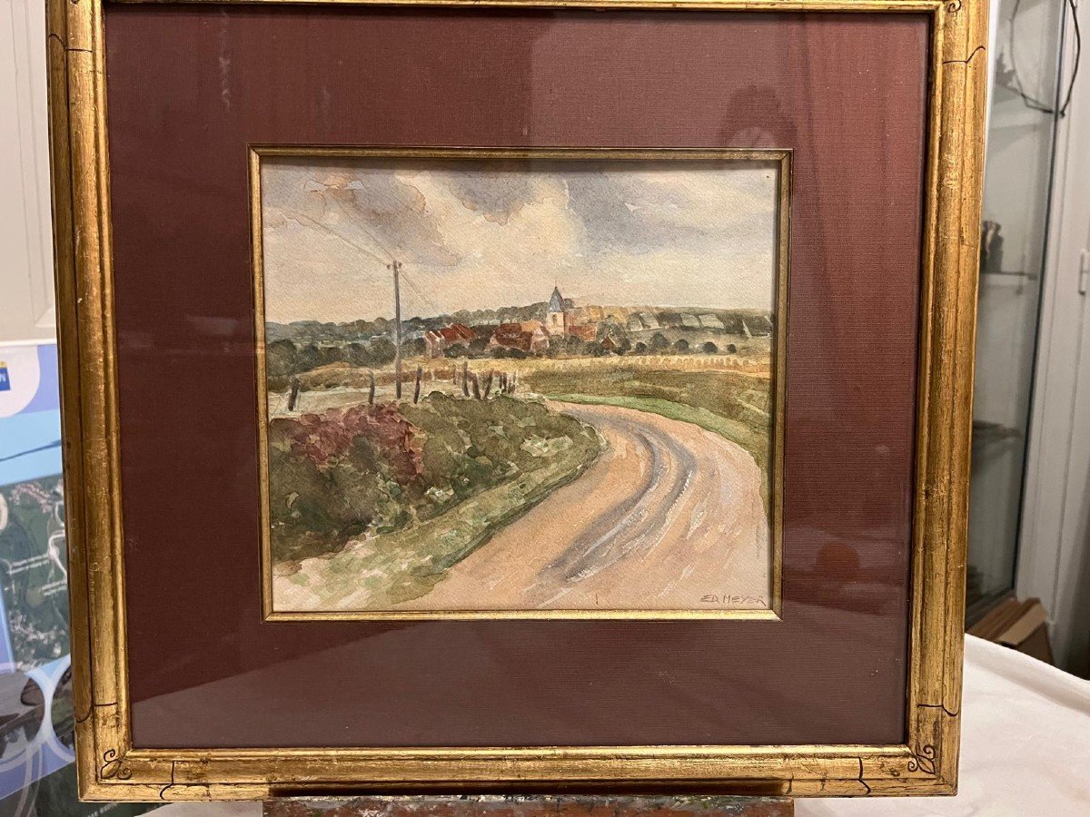 Landscape Painting With Village Signed. Ed. Meyer.-photo-3