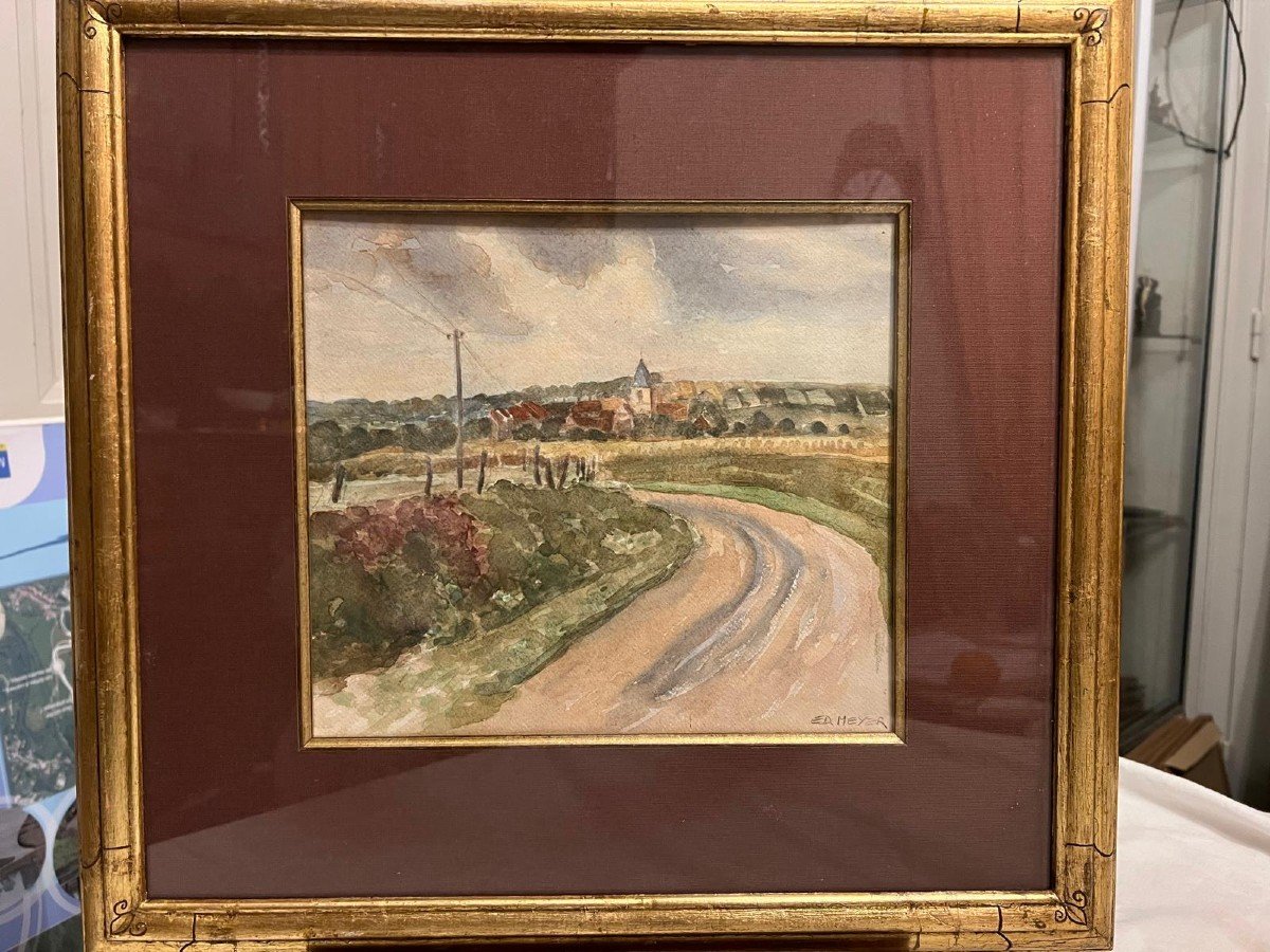 Landscape Painting With Village Signed. Ed. Meyer.