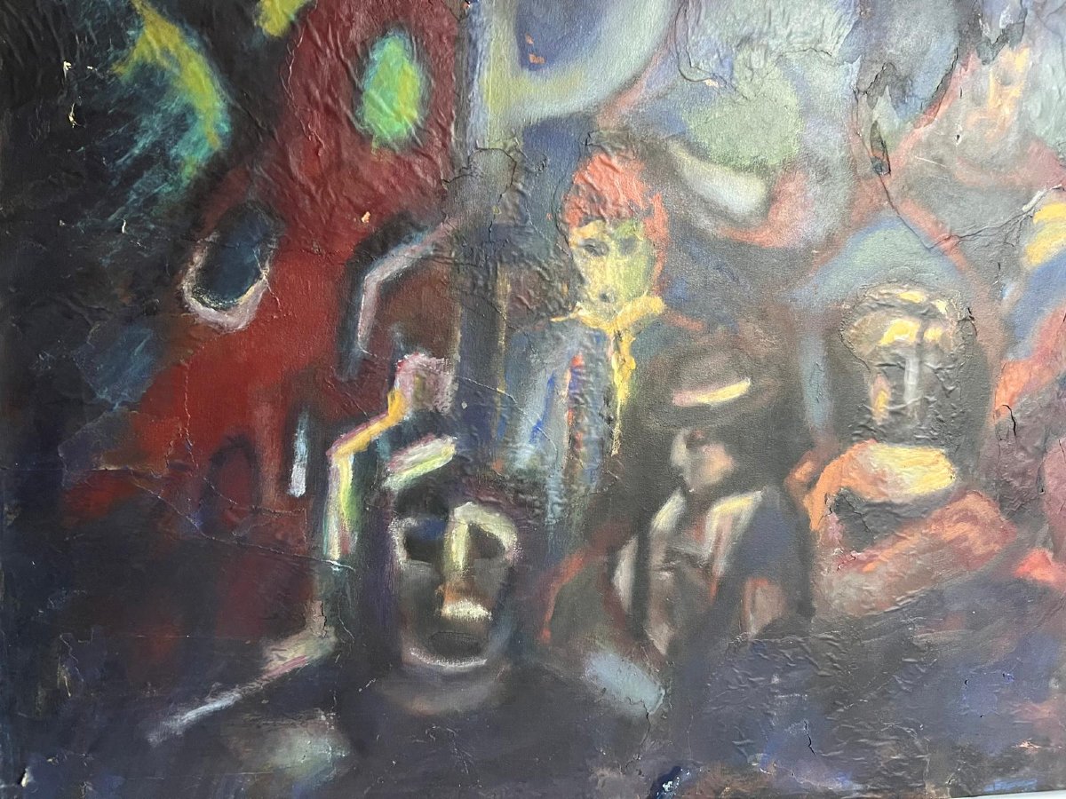 Tableau Modern Travail Mixte,collage, Huile Signé Illisible. -photo-1
