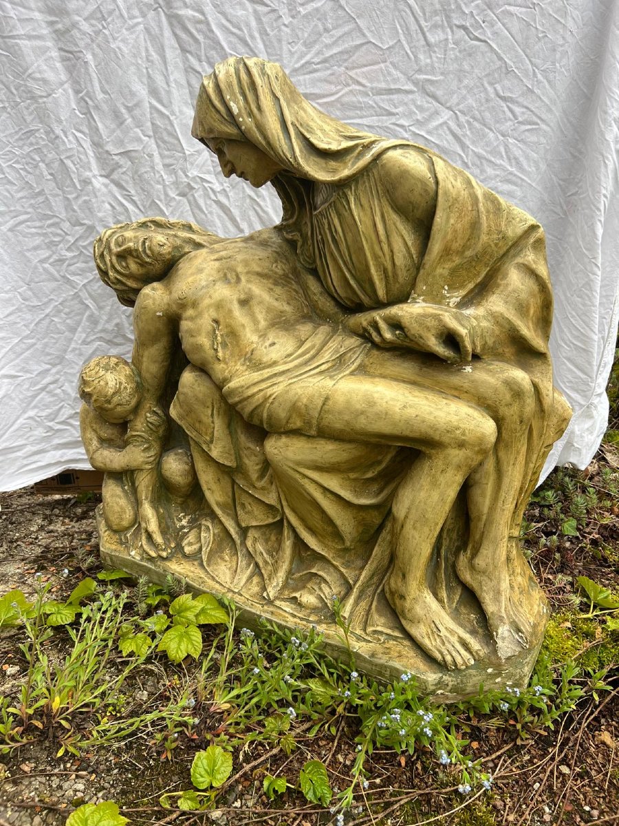 Sculpture Le Christ La Vierge Et l'Enfant. Plâtre Gibs, 19 ème. Petit Accident Orteills .-photo-2
