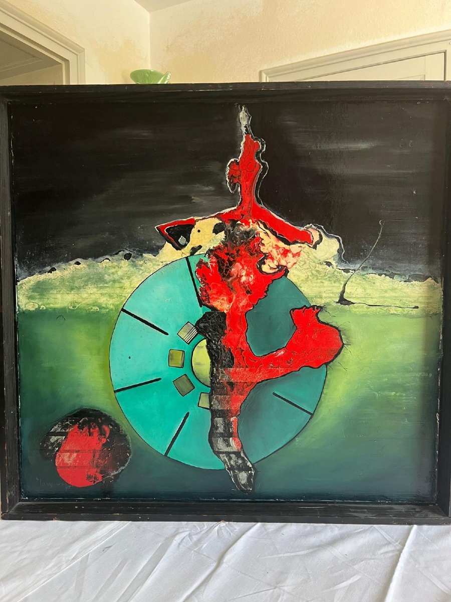 Tableau Modern Signé  Carl Magnus,huile Sur Bois. -photo-2