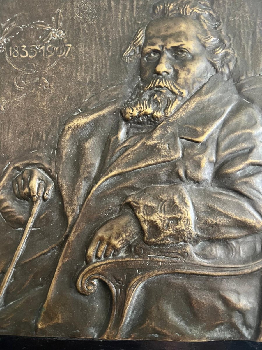 Bronze Sculpture, Wood Frame, Representative Poet Giosuè Cardicci, Italy 1835.-photo-2