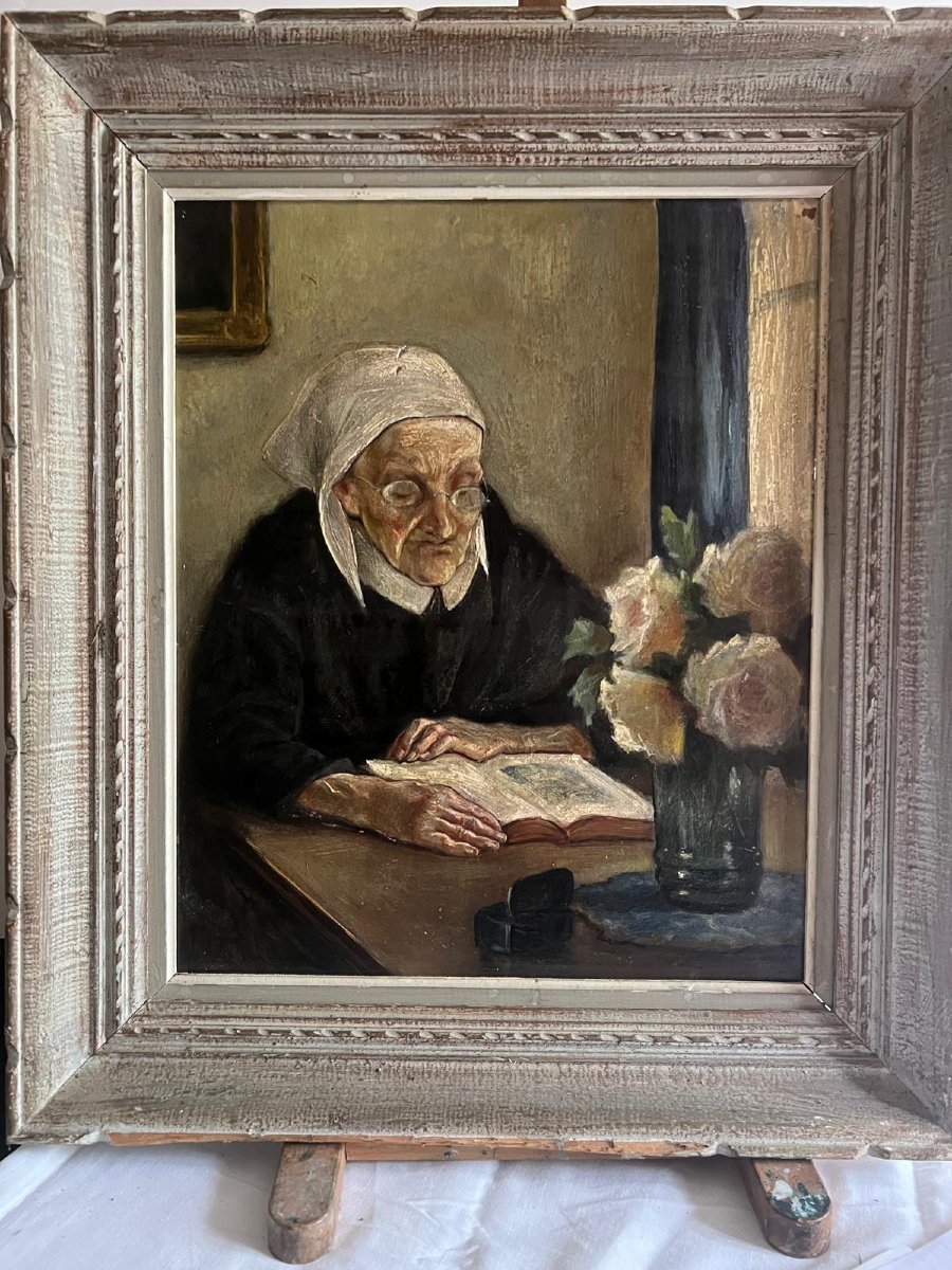 Tableau Femme Bretone,huile Sur Contre-plaqué  XX ème. -photo-3