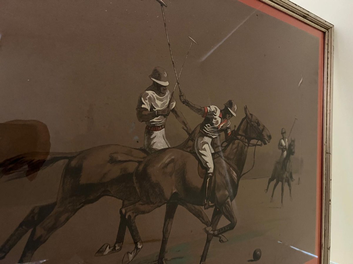 Tableau joueur de polo,Signé Eugene Pechaubes. -photo-2