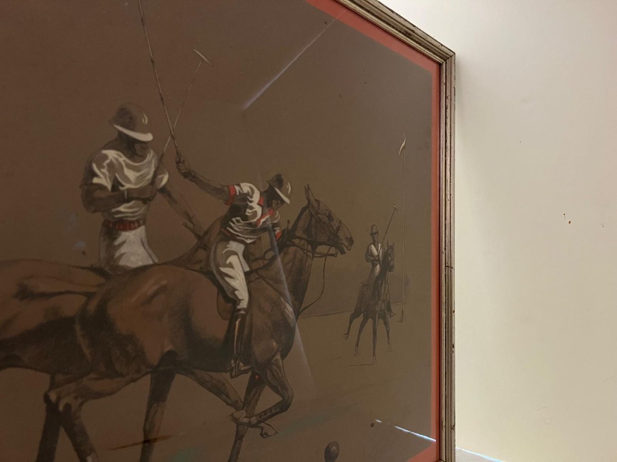 Tableau joueur de polo,Signé Eugene Pechaubes. -photo-3