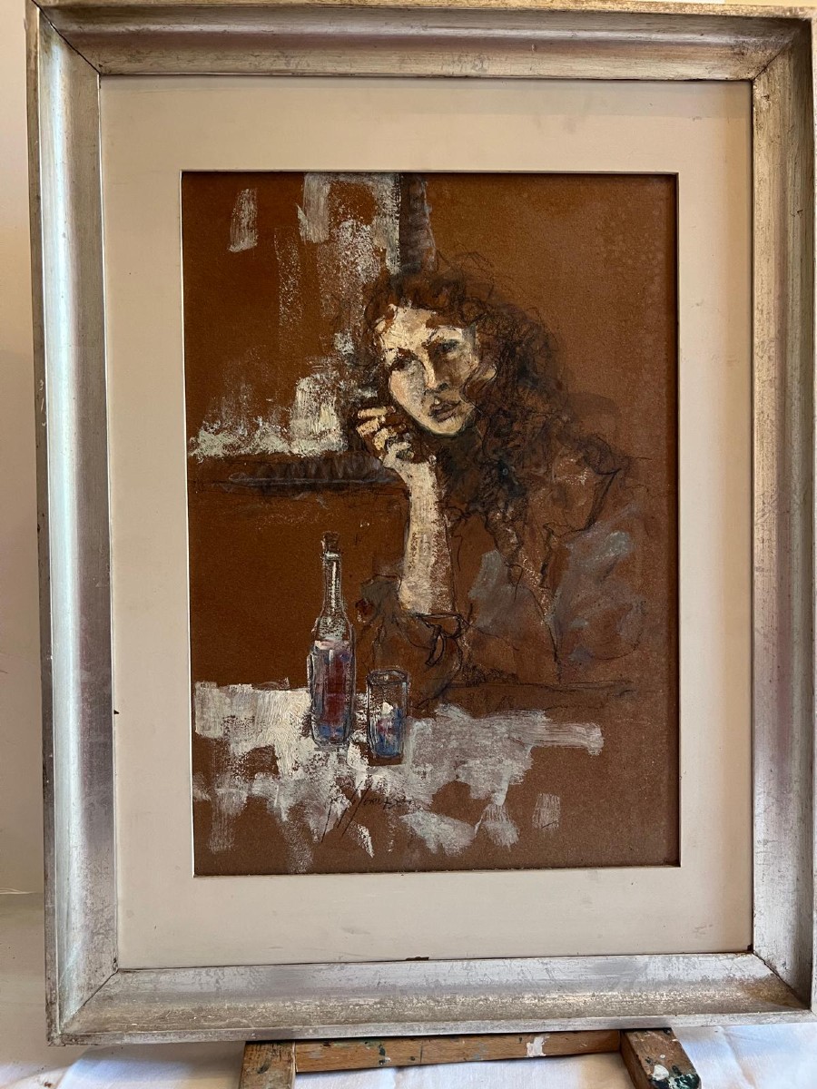Tableau Femme Buvant Son Verre. 