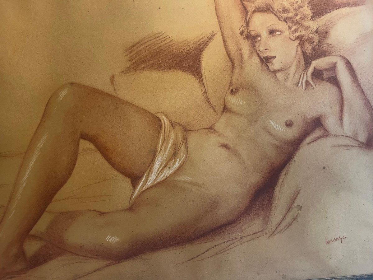 Tableau Signé Illisible Femme Nu, Sanguine Sur Papier Année 30.-photo-2