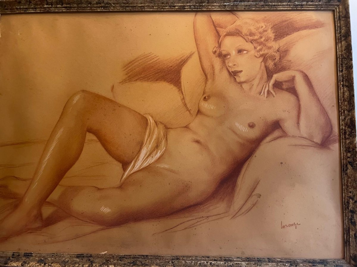 Tableau Signé Illisible Femme Nu, Sanguine Sur Papier Année 30.-photo-3