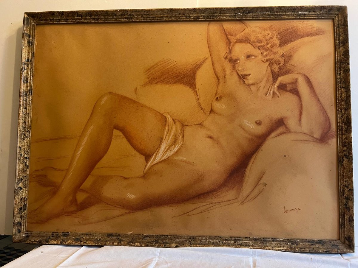 Tableau Signé Illisible Femme Nu, Sanguine Sur Papier Année 30.-photo-4