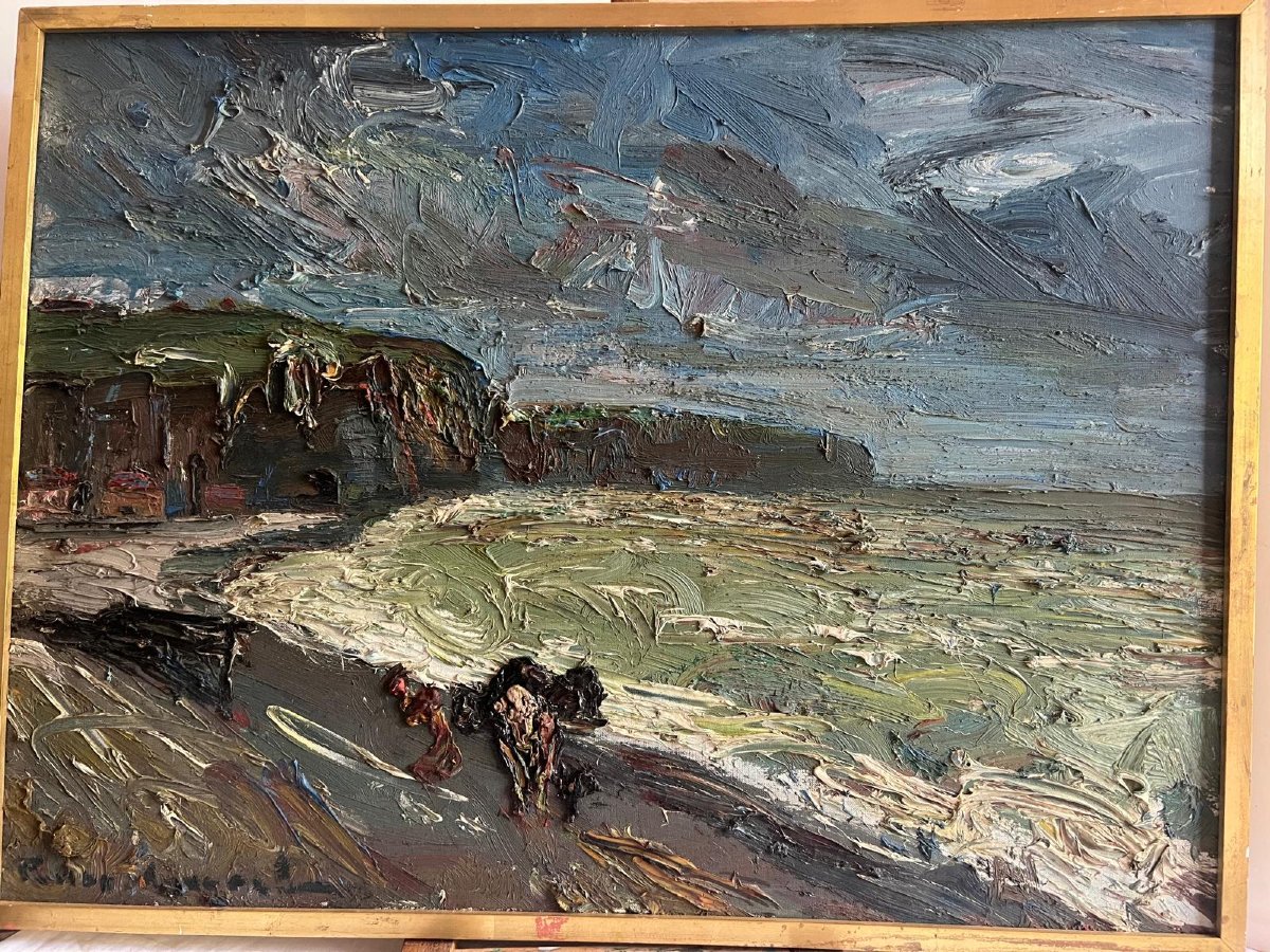 Tableau Bord  De Mer, Signé Illisible -photo-1