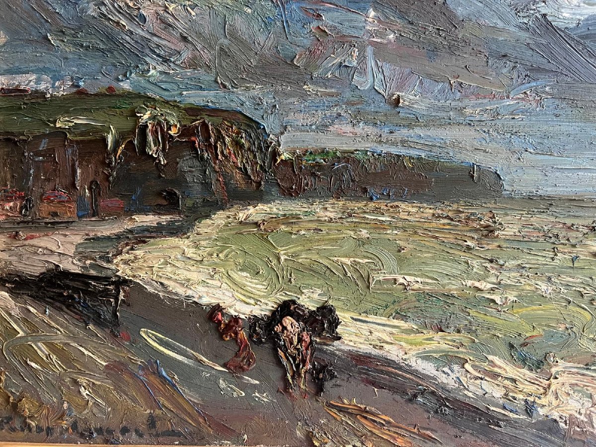 Tableau Bord  De Mer, Signé Illisible -photo-4