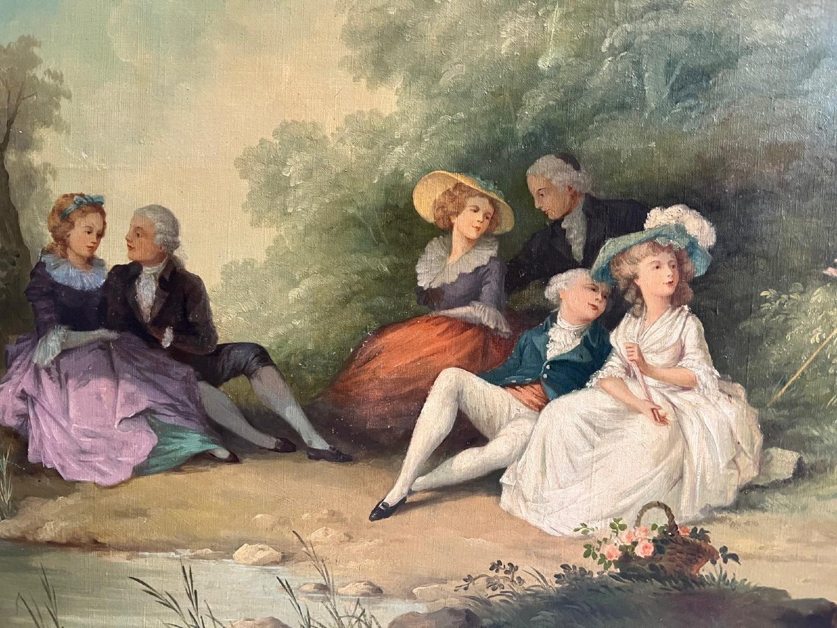 Painting Park Animated By The People Of The Castle, Oil On Canvas.-photo-4