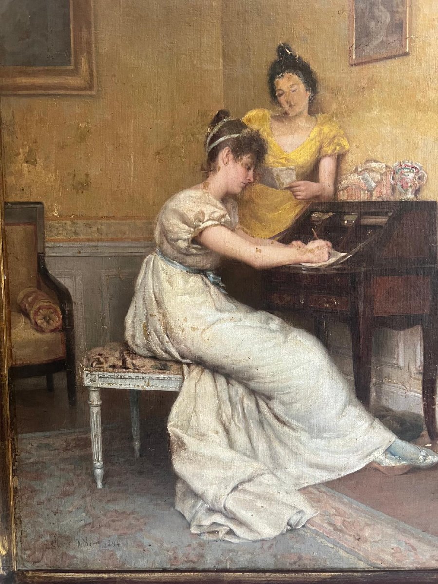 Painting Signed Clovis Didier 1994, Dictation Of A Letter. -photo-2