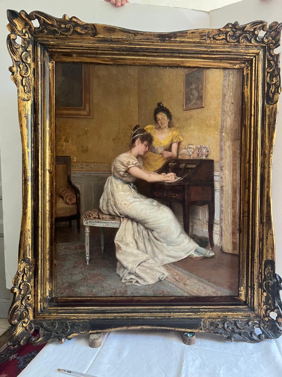 Painting Signed Clovis Didier 1994, Dictation Of A Letter. -photo-3