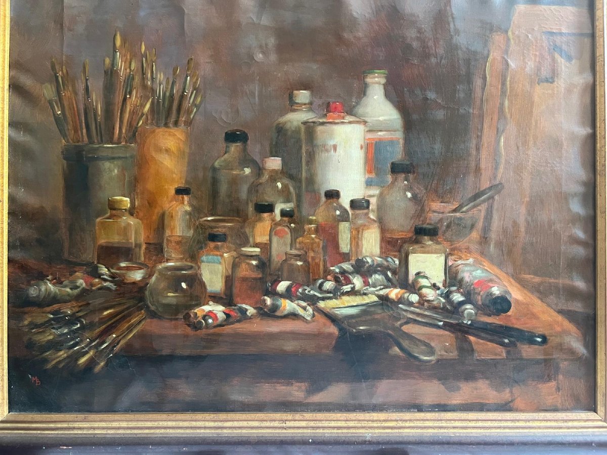 Painting Signed Mb, Painter's Studio. -photo-2