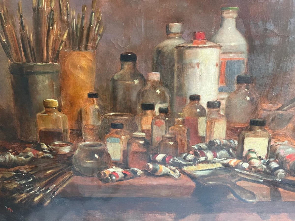 Painting Signed Mb, Painter's Studio. -photo-3