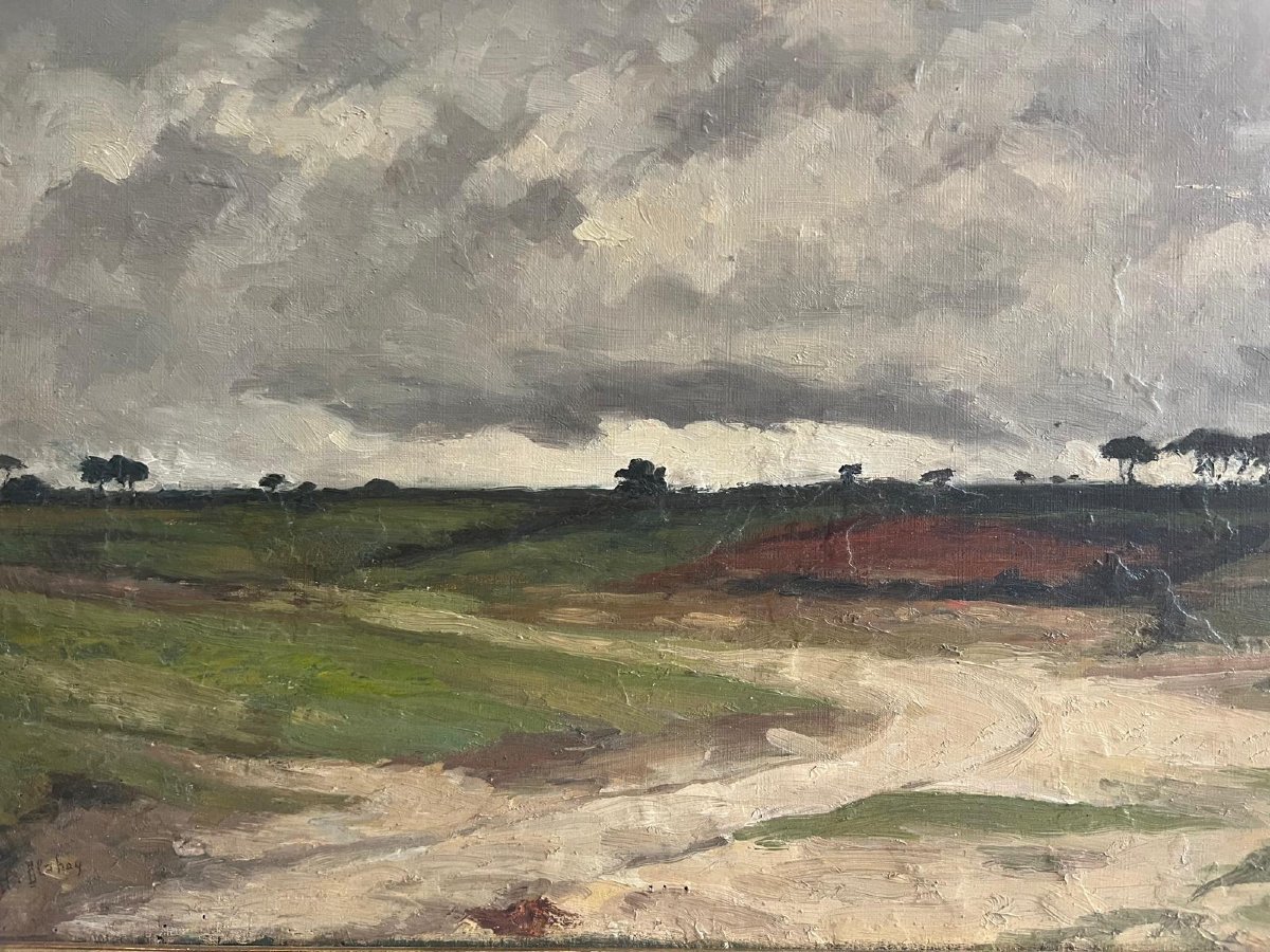 Tableau Paysage Campagne, Huile Sur Toile. -photo-2