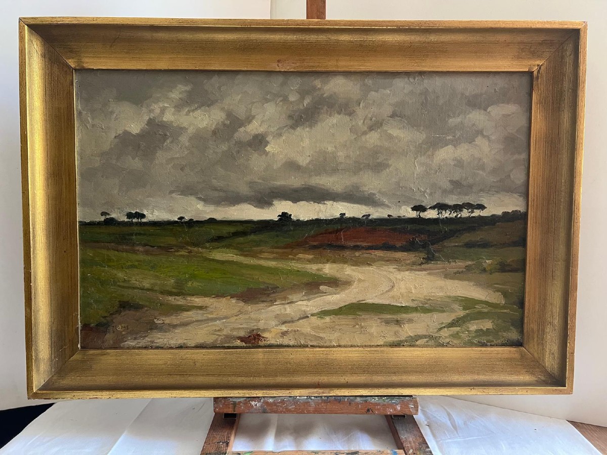 Tableau Paysage Campagne, Huile Sur Toile. 