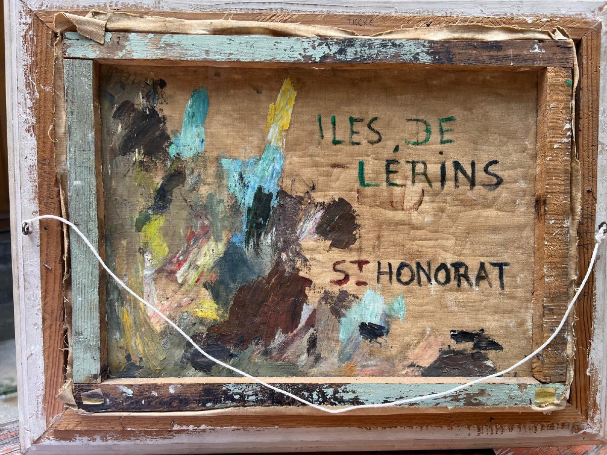 Illegible Signed Painting, View Of The Lerins Islands, (saint Honorat)-photo-3