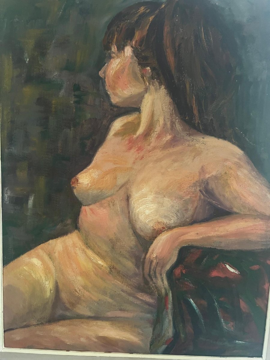 Tableau  Femme Nu, Signé Bd  Illisible, Peindre Au Verso  Un  Portrai, Huile Sur Toile. -photo-3