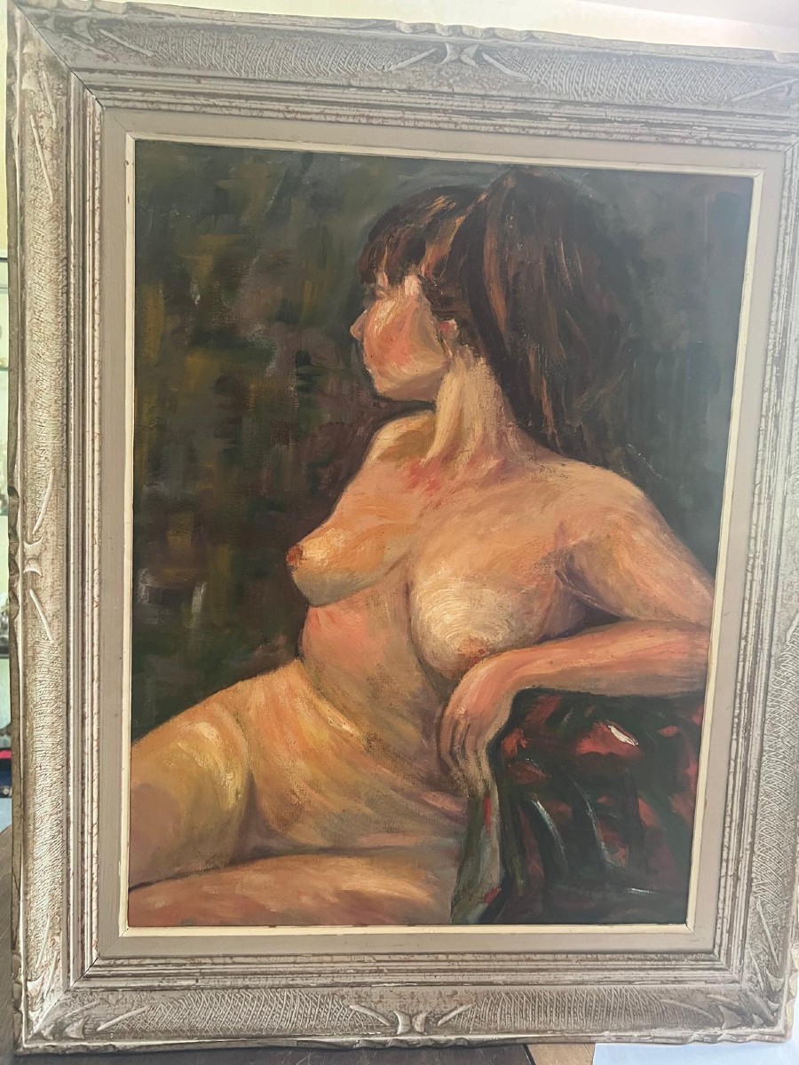 Tableau  Femme Nu, Signé Bd  Illisible, Peindre Au Verso  Un  Portrai, Huile Sur Toile. 