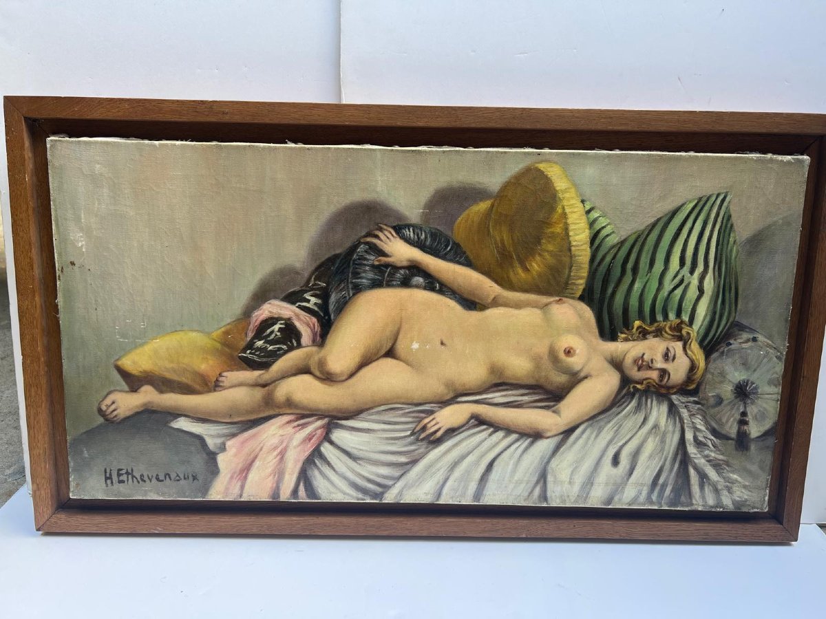 Tableau  Nu Féminin,  Signé  H. Ethevenaux, Huile Sur Toile. -photo-3
