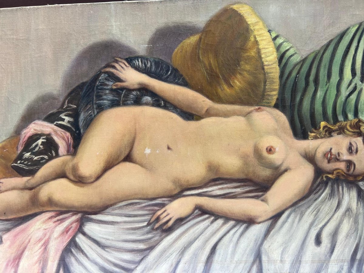 Tableau  Nu Féminin,  Signé  H. Ethevenaux, Huile Sur Toile. -photo-1