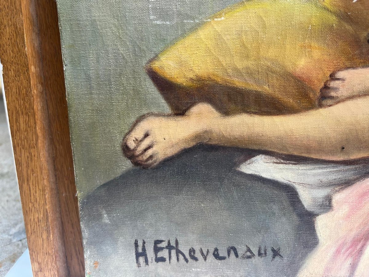 Tableau  Nu Féminin,  Signé  H. Ethevenaux, Huile Sur Toile. -photo-3