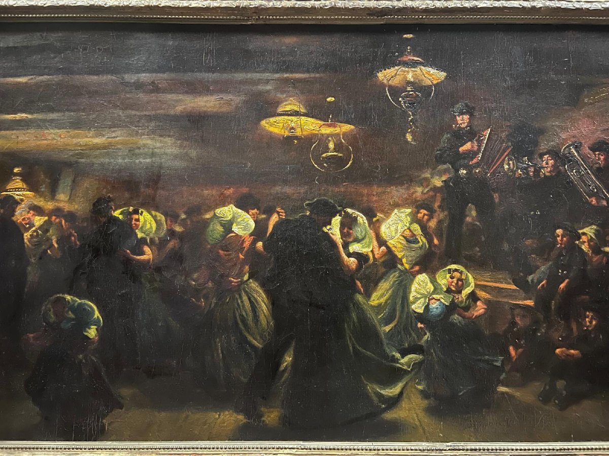 Tableau Bal Populaire Signé MAX SILBERT, 1871-1930,est un artiste originaire d'Ukraine. -photo-1
