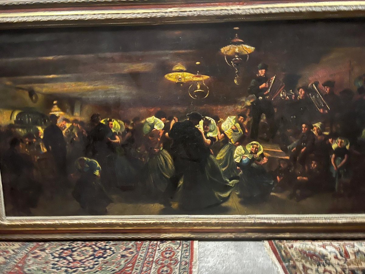 Tableau Bal Populaire Signé MAX SILBERT, 1871-1930,est un artiste originaire d'Ukraine. -photo-2