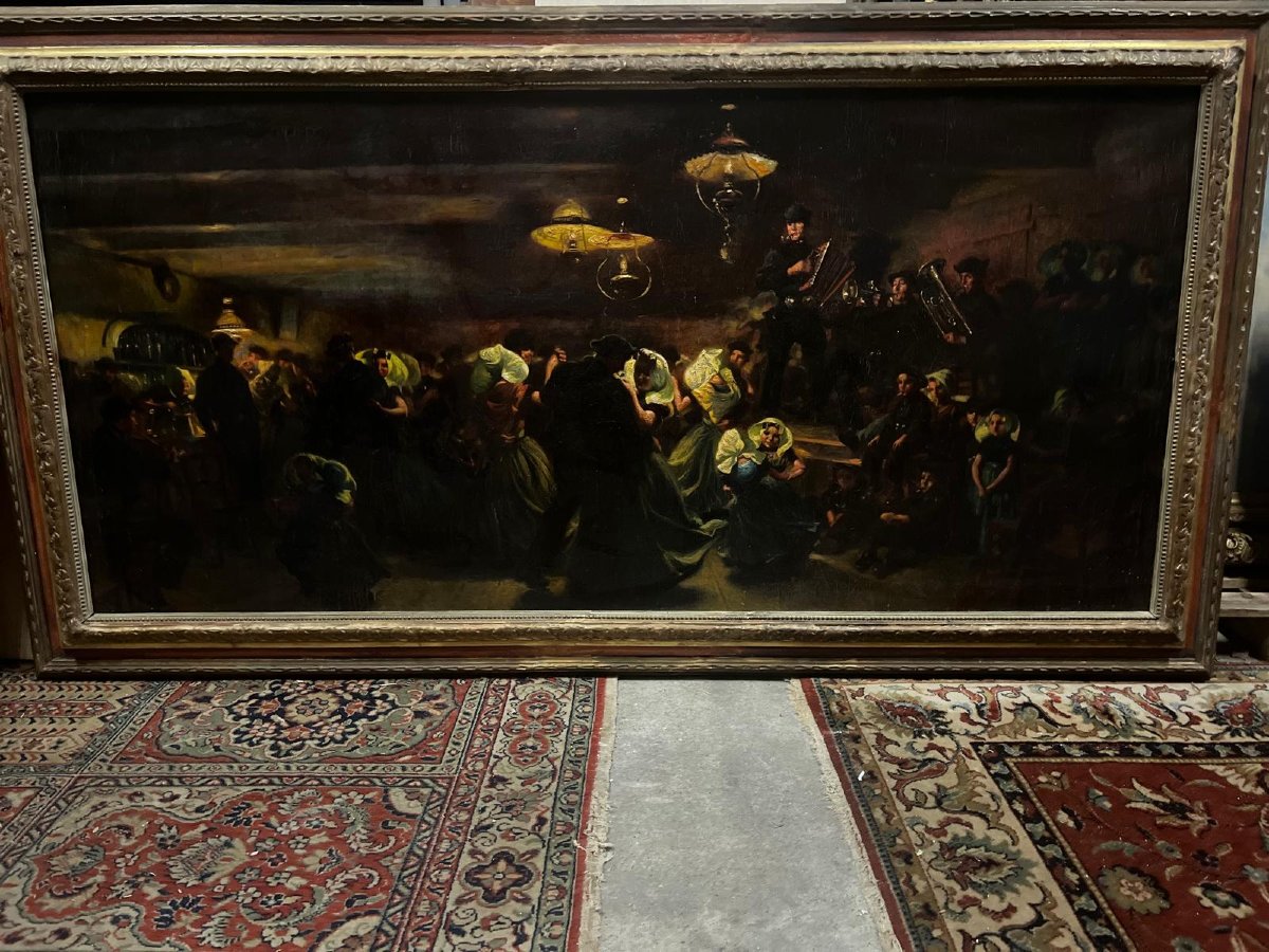 Tableau Bal Populaire Signé MAX SILBERT, 1871-1930,est un artiste originaire d'Ukraine. -photo-3
