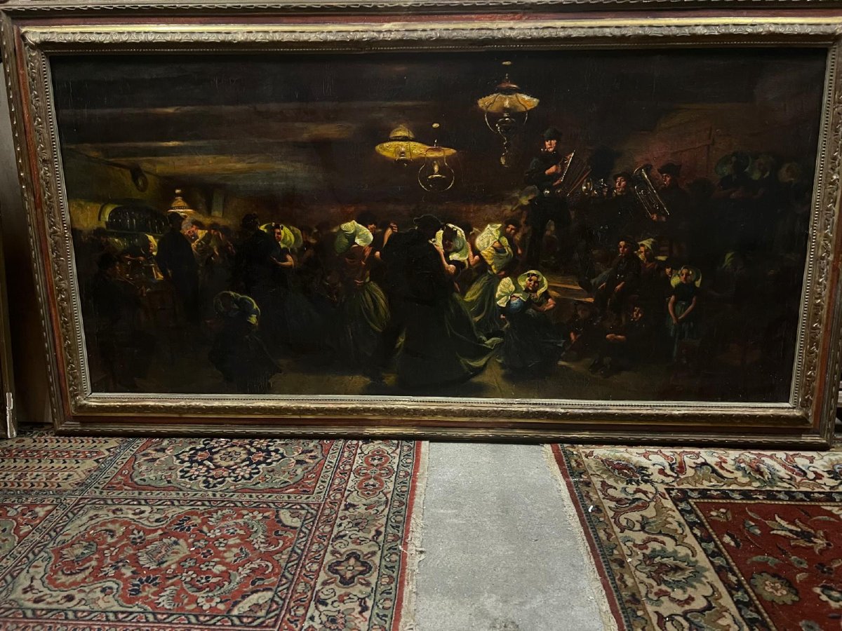 Tableau Bal Populaire Signé MAX SILBERT, 1871-1930,est un artiste originaire d'Ukraine. -photo-4