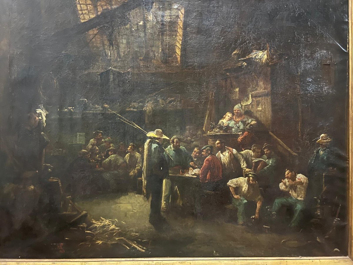 Tableau Taverne Afrique du Nord Signé Hippolyte Lazerges 1817-1887-photo-3