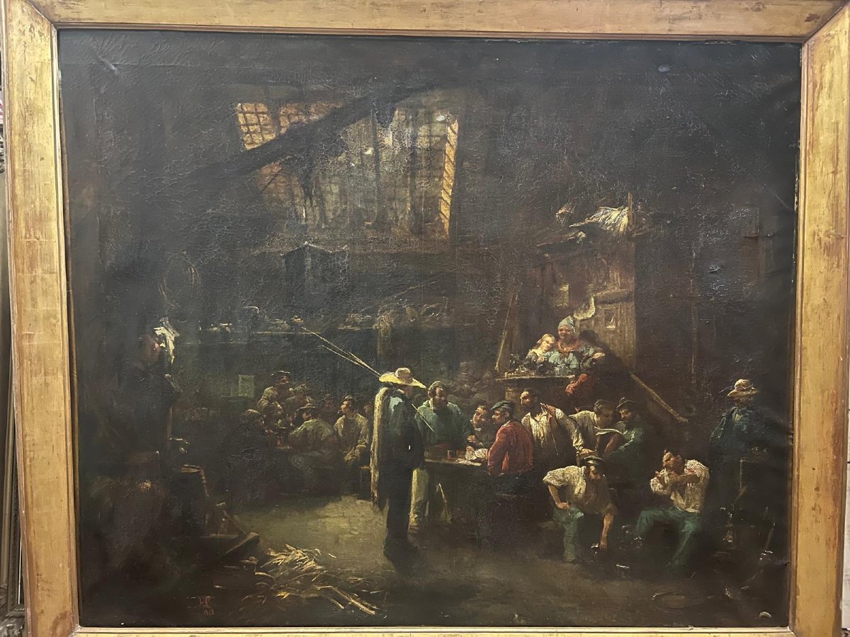 Tableau Taverne Afrique du Nord Signé Hippolyte Lazerges 1817-1887-photo-1
