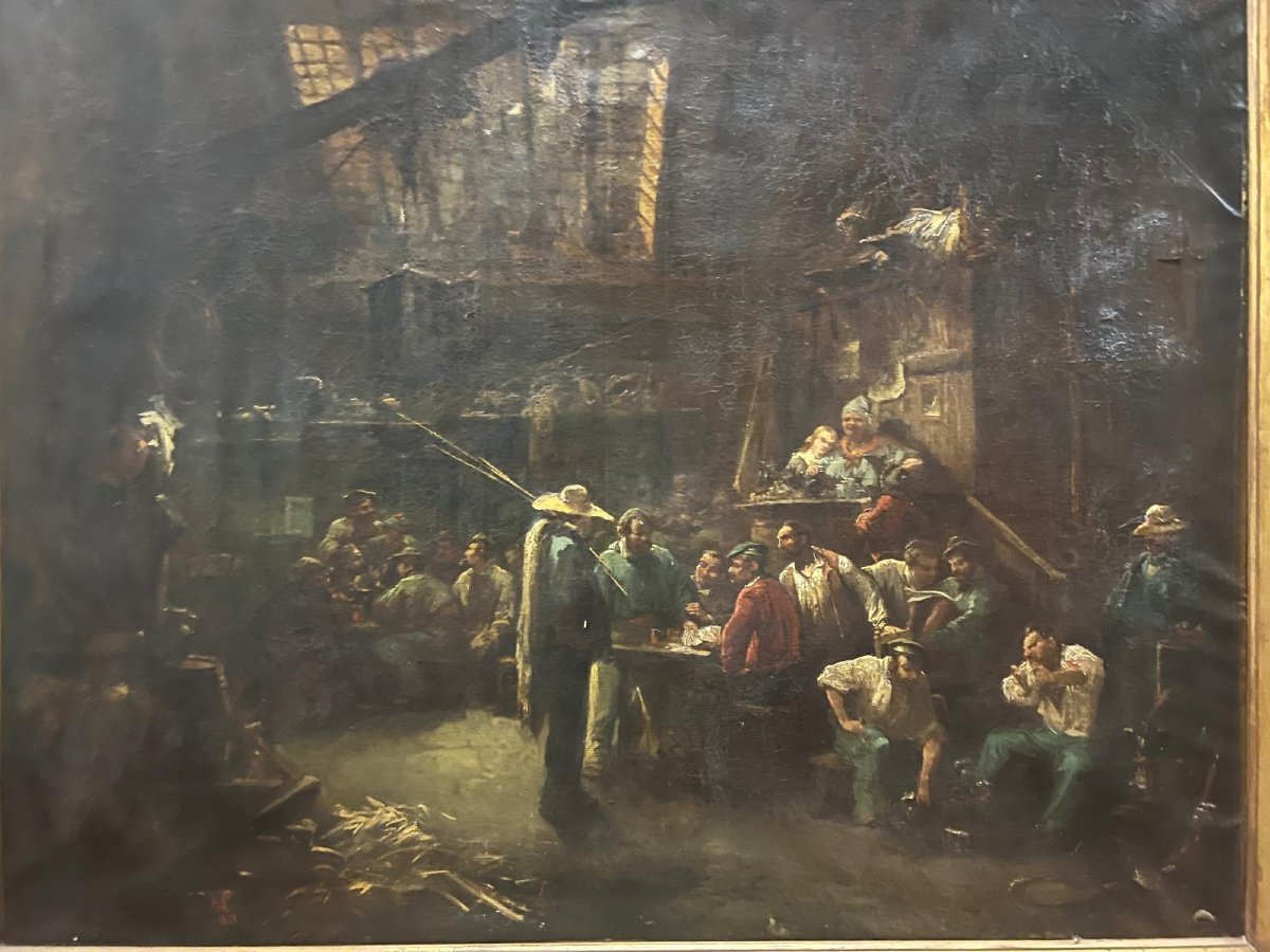 Tableau Taverne Afrique du Nord Signé Hippolyte Lazerges 1817-1887-photo-3