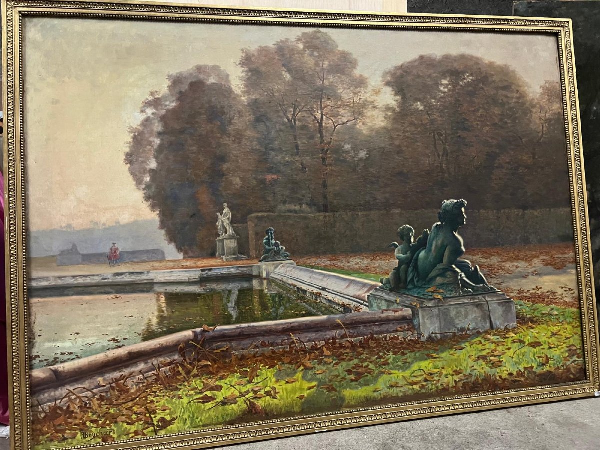 Tableau jardin de Versailles Signé Paul Louis Bouchard, 1853-1937, Huile sur toile,  XX ème. -photo-3