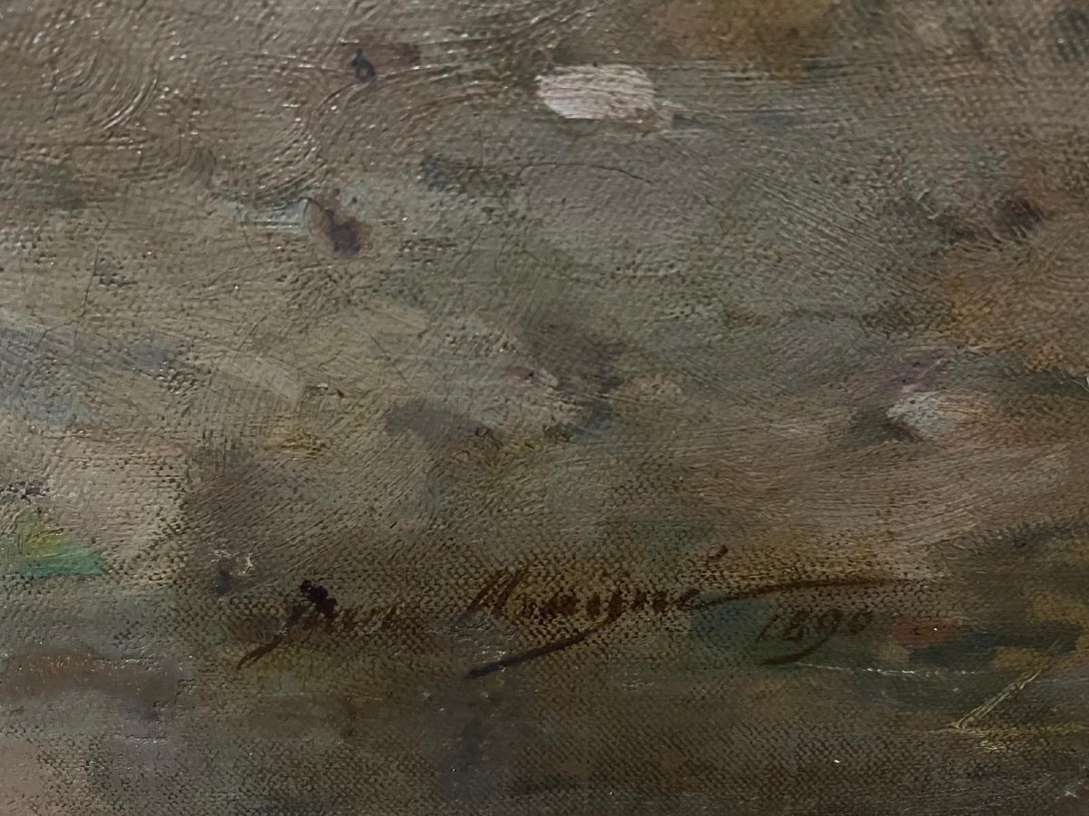 Tableau Réunion de chiens dans un Parc, Signé, Jean Mayné, 1854-1924,Huile sur toile maroufler -photo-4