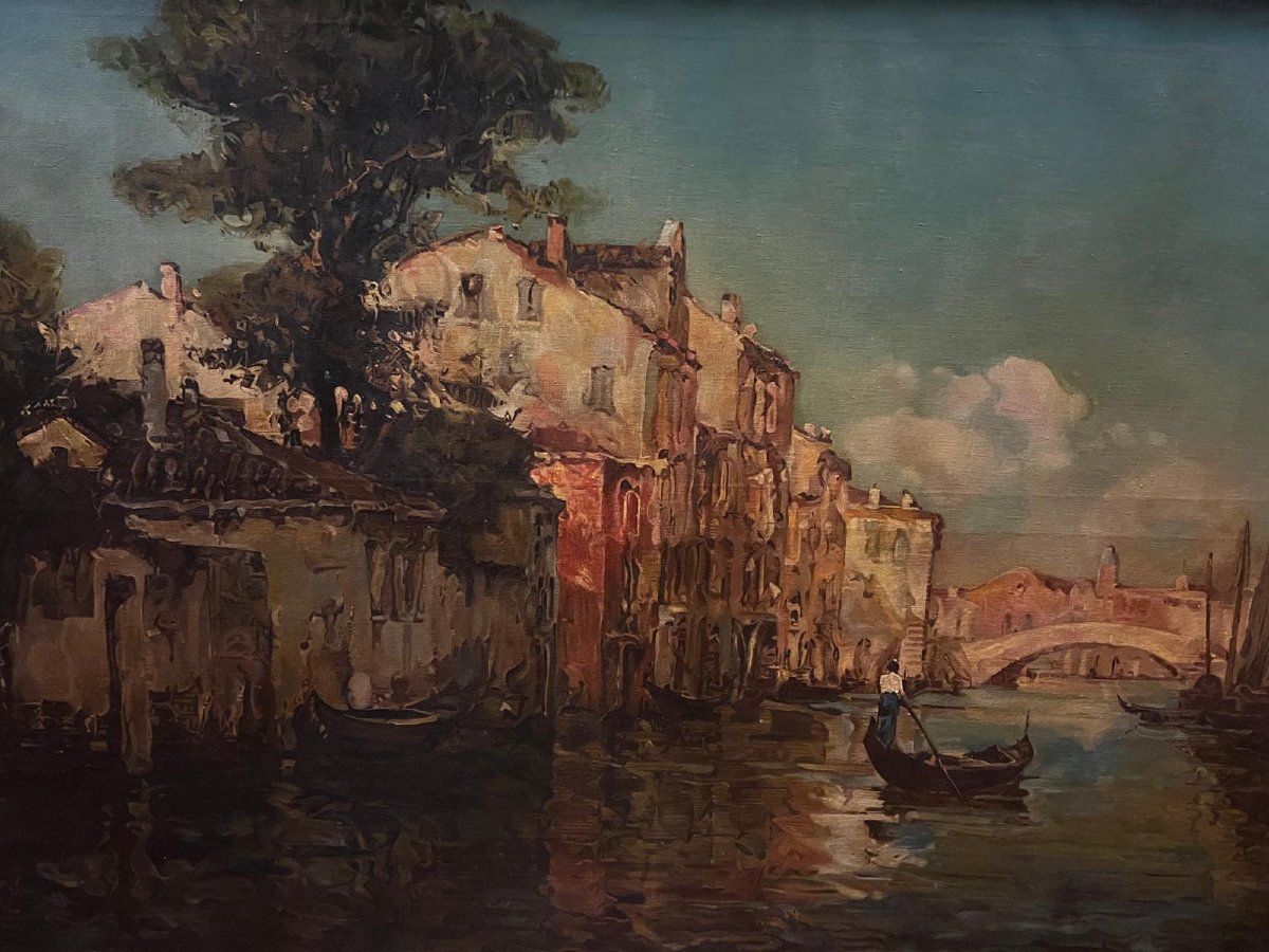 Tableau Vue de Venise, Signé  Antoine Bouvard, 1870-1955.Connu sur le Pseudo, Marc Aldine.-photo-2