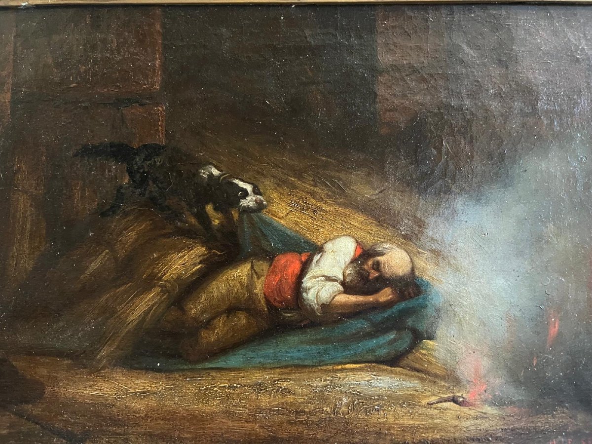 Tableau, ke chien sauve son  Maître de l'incendie,  Signé H-le SECQ. HENRI  LE SECQ.-photo-1