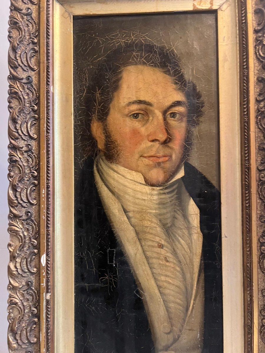 Tableau Portrai d'homme, Huile sur Panneau Maroufler. -photo-2