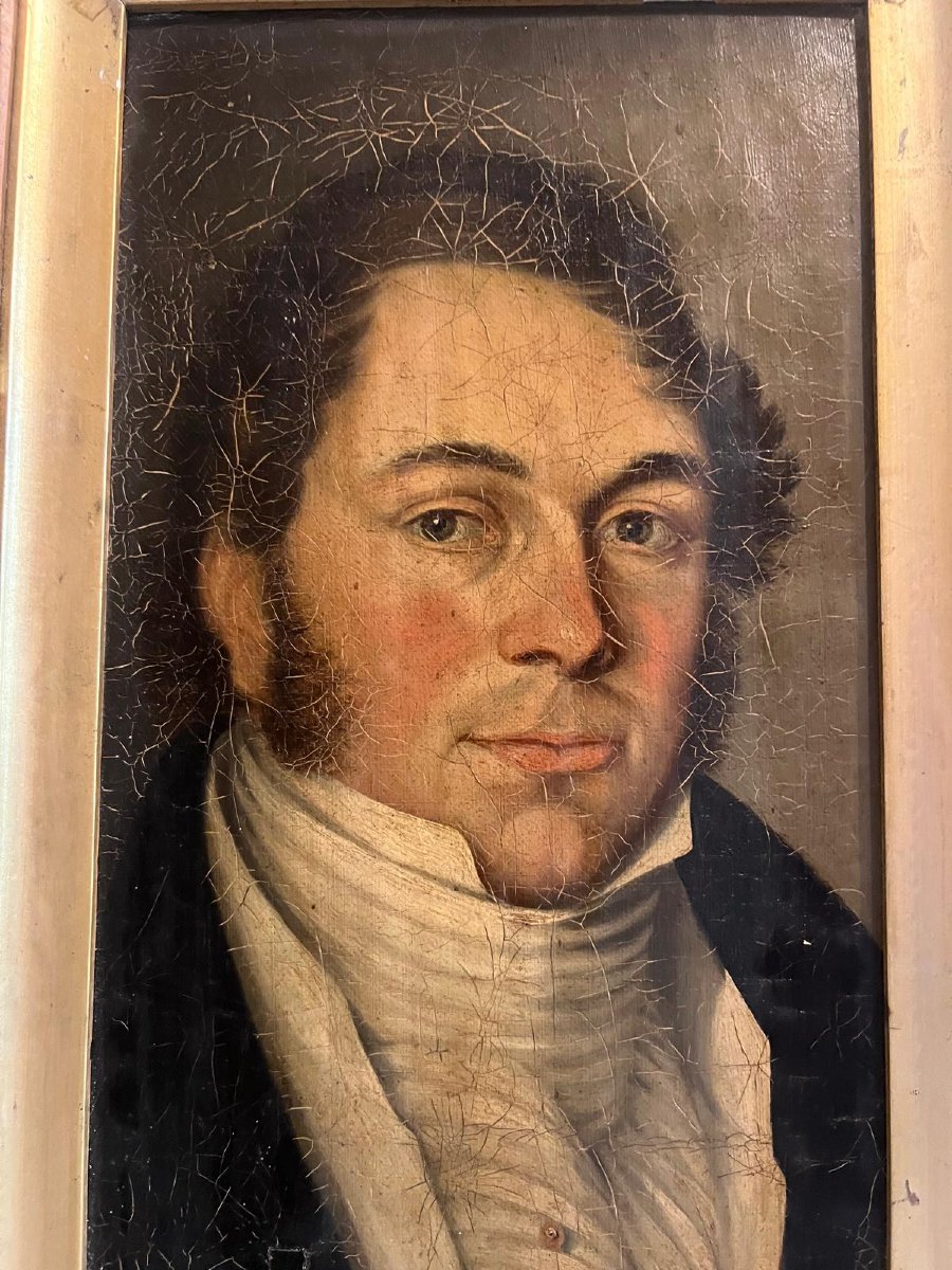 Tableau Portrai d'homme, Huile sur Panneau Maroufler. -photo-1